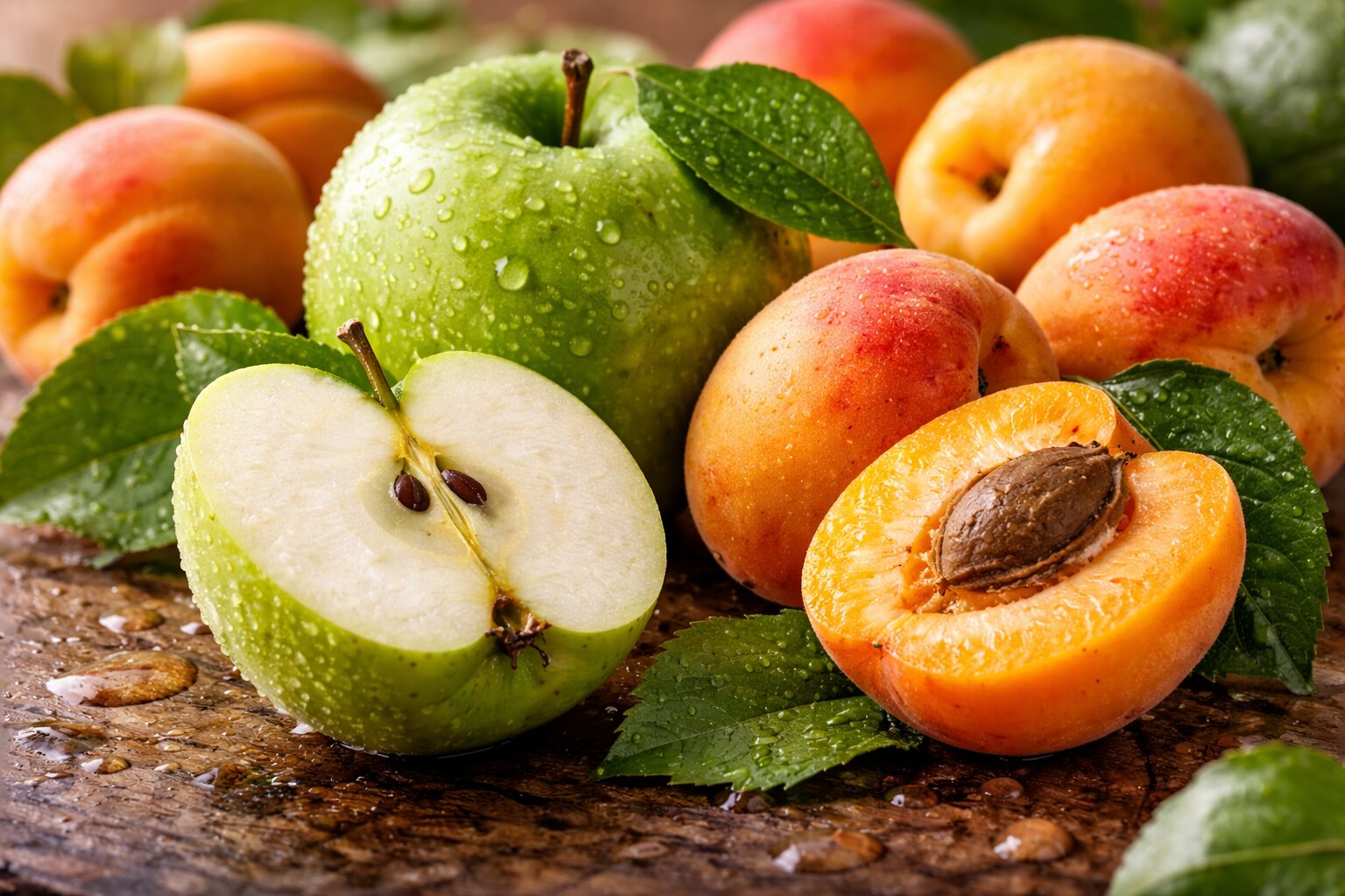 Čerstvá jablka a meruňky